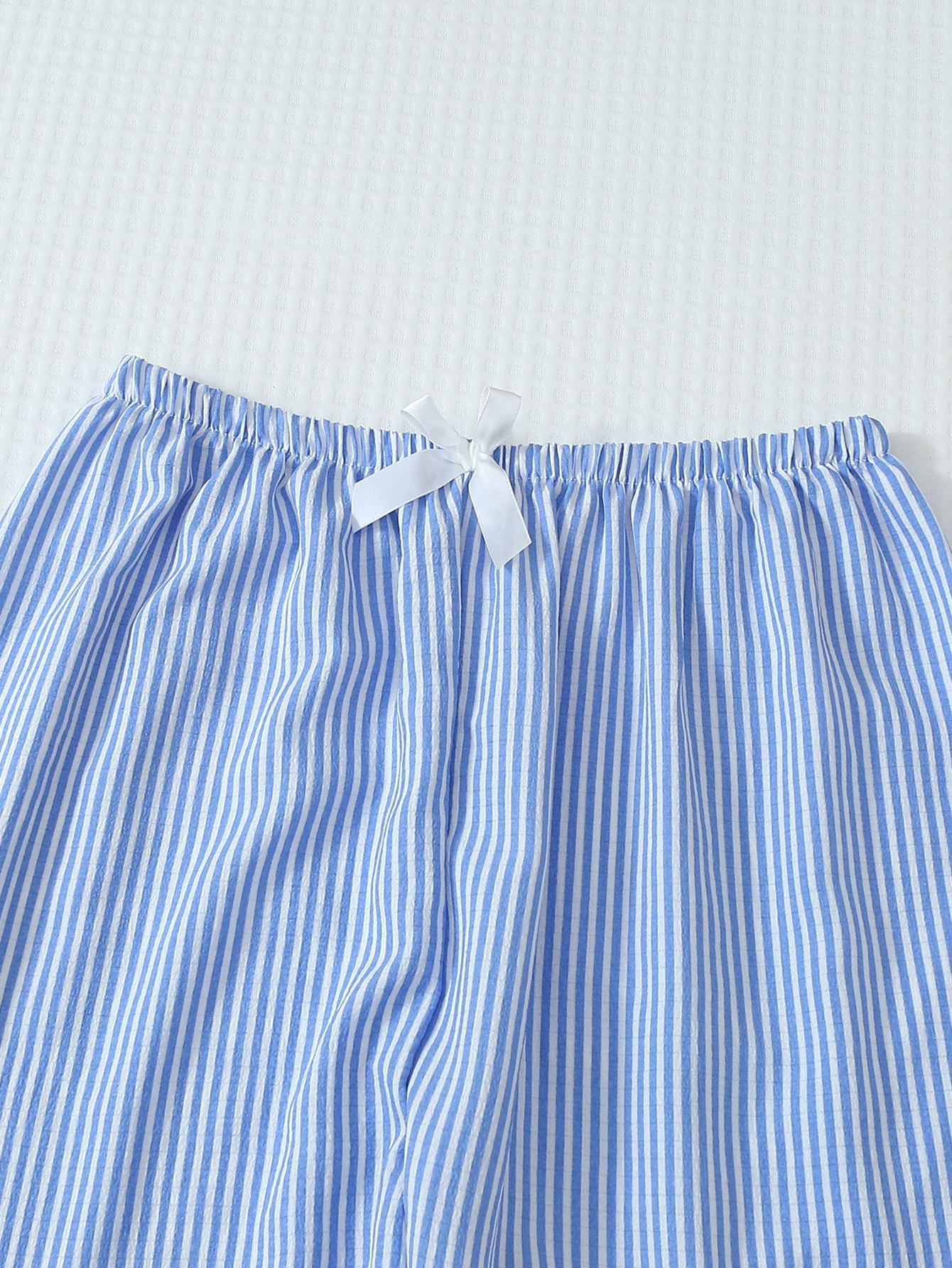 طقم بيجامة مطبوعة مخطط باللونين الأزرق والأبيض للخريف والشتاء مكون من قطعتين، بلوزة بأزرار سفلية وسراويل طويلة، ملابس نوم كاجوال مناسبة للاستخدام المنزلي #6