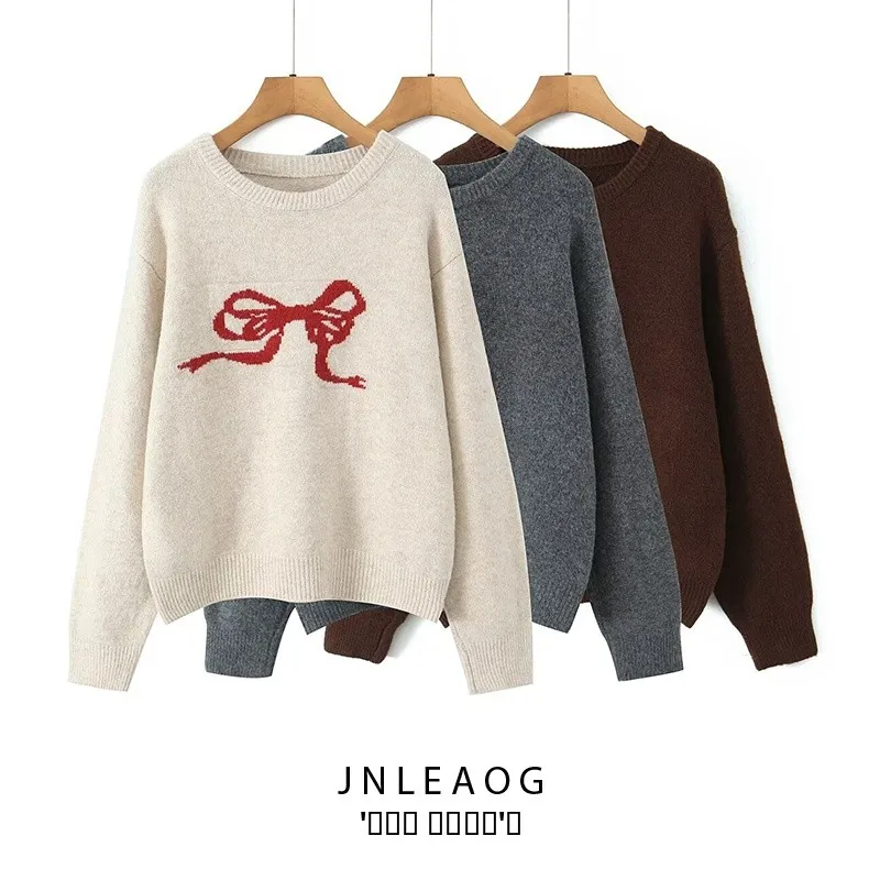 

Модный свитер с вышивкой и узлом JNLEAOG, женский уличный свободный крой, длинный круглый топ со светом