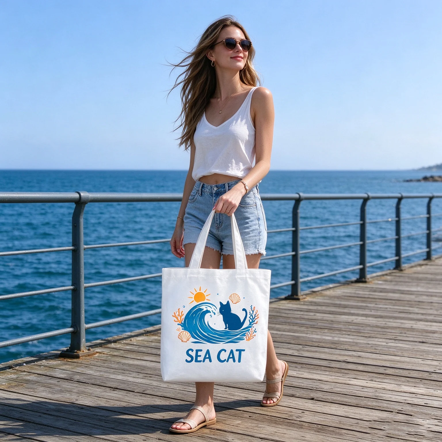 Customizable white canvas tote bag with personalized print; a durable, high-capacity, minimalist, and trendy bag—perfect for out