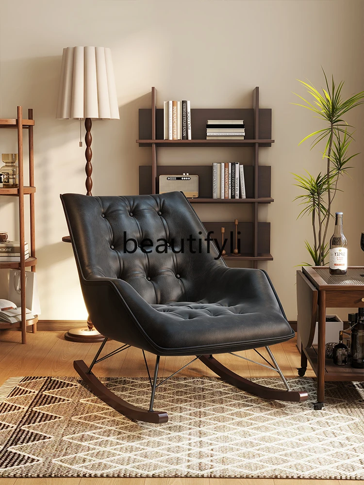 

Household new Chinese recliner light luxury balcony leisure chair single happy chair living room retro lazy rocking chair