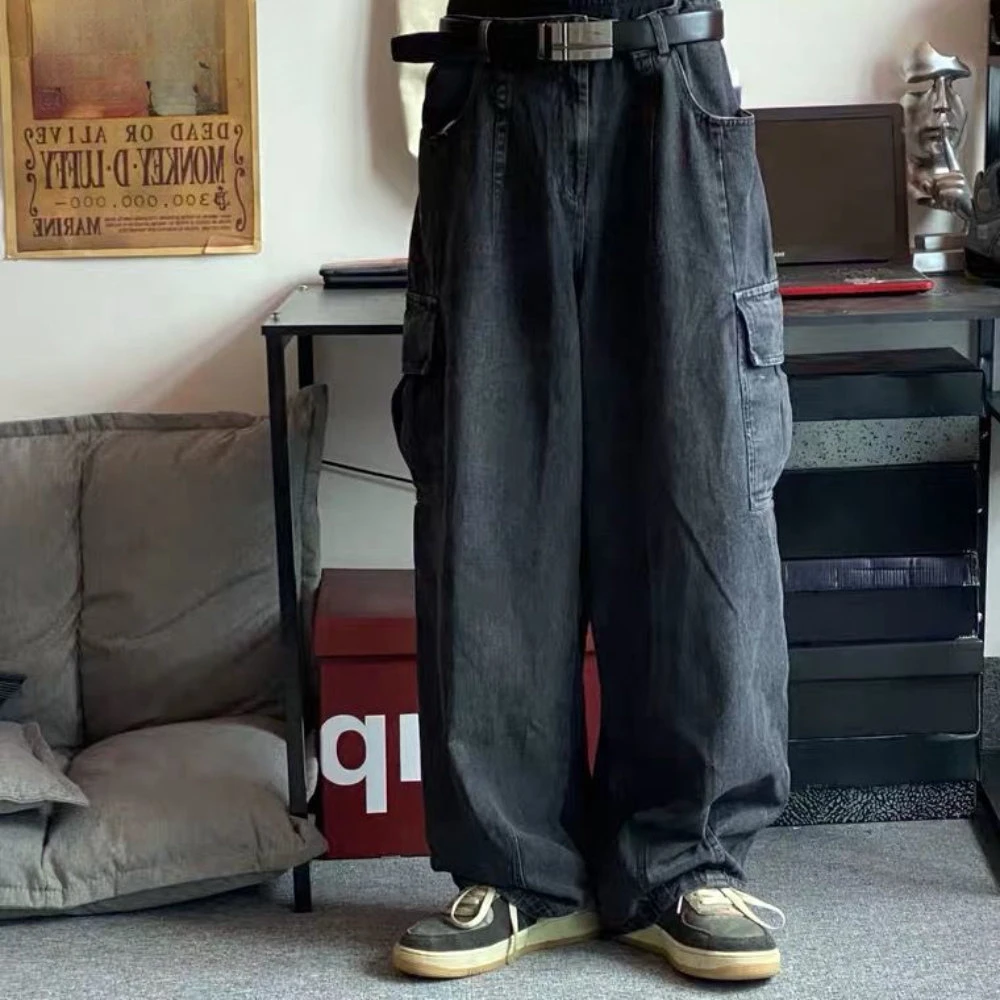 

Baggy Jeans Trousers Male Denim Pants Black Wide Leg Pants Men's Jeans Oversize Cargo Korean Streetwear Hip Hop Harajuku