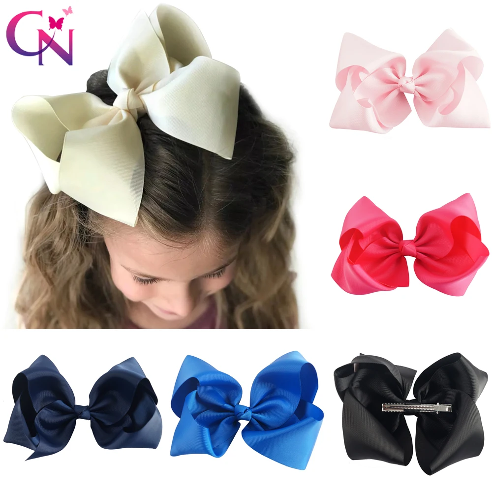 

CN 30pcs/lot 8" Handmade Solid Large Hair Bow For Girls Kids Grosgrain Ribbon Bow With Clips Boutique Big Hair Accessories