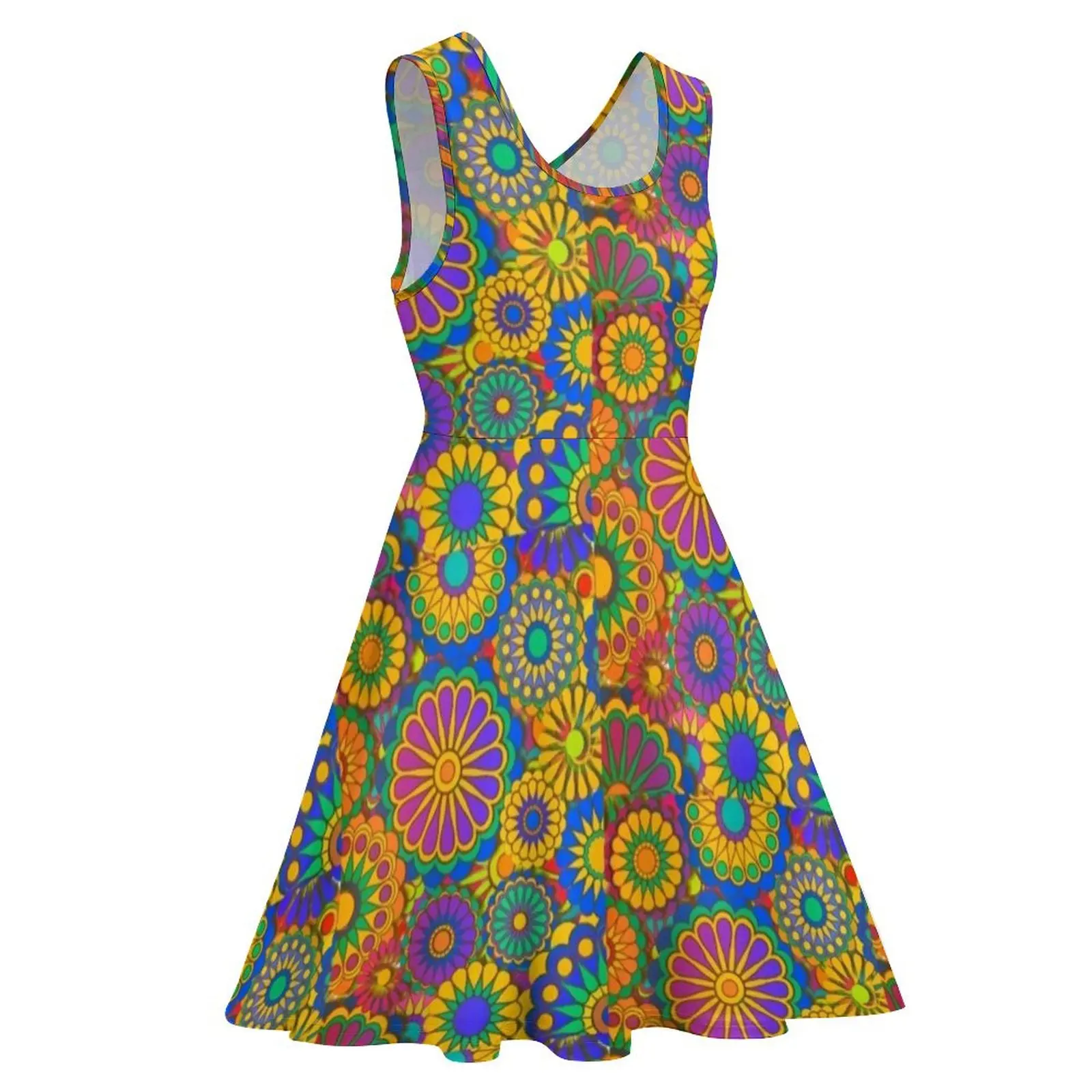 Psichadelic Hippie Flower Power Design abito senza maniche abito estivo da donna abito da sera da donna abito da compleanno