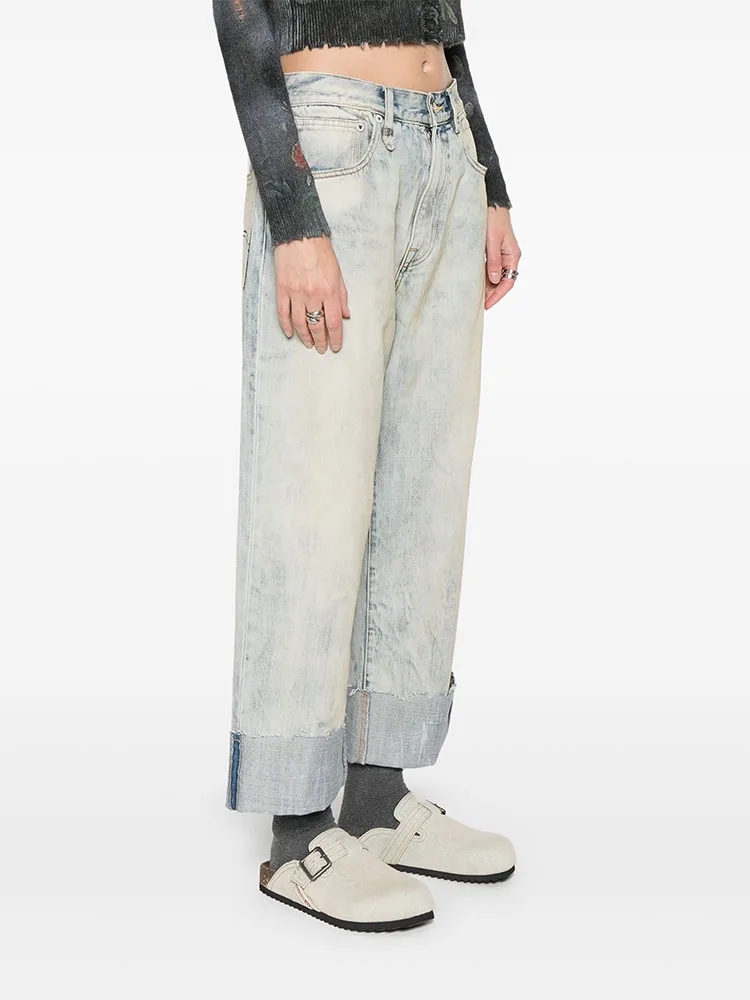 Odzież damska y2k spodnie jesienne i zimowe z klapką na nogawkach spodnie z szerokimi nogawkami do old raw edge denim2024 casual straight Woman