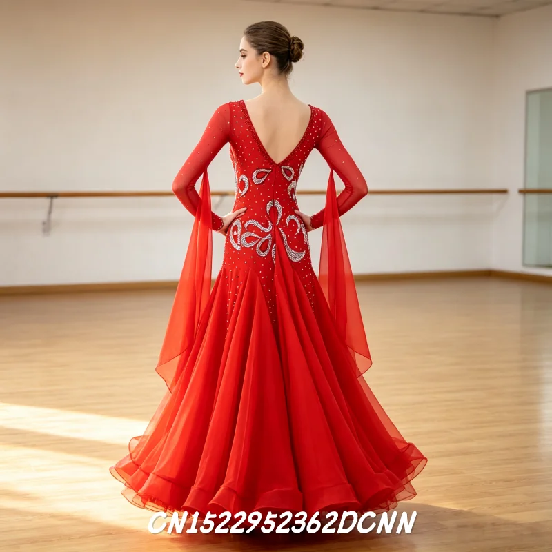 Women's Modern National Waltz Tango Standard Dance Dress Ballroom Competition Performance Big Swing Waltz Female Dancewear