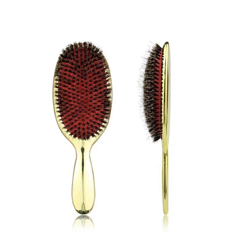 Plating Mirror Oval Shape Cushion Massage Comb Boar Bristle Nylon Detangling Hairbrush Electroplate Hair Extension Wig Brush