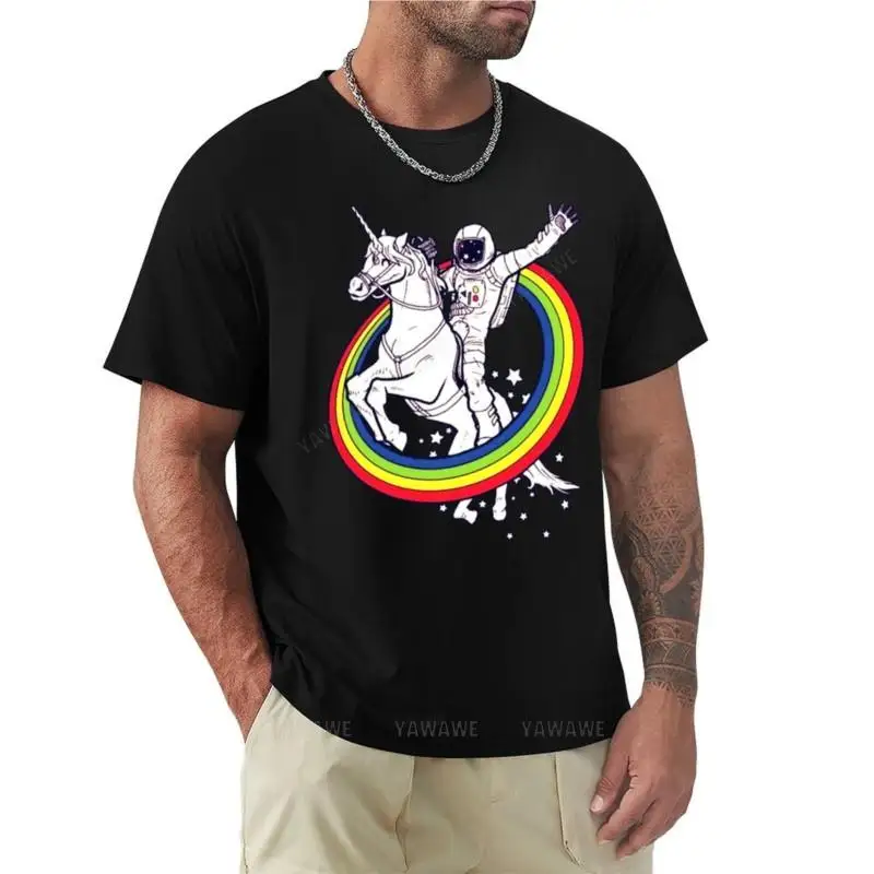 Mens summer t-shirt Astronaut Riding Unicorn Throw The Rainbow T-Shirt t shirt man blank t shirts Men's t-shirt