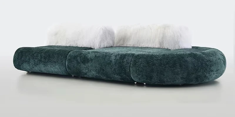 Modern Casual Furniture - Uniquely Designed Green Velvet Living Room Sofa, Boat-shaped Multi-person Sofa Home Furniture
