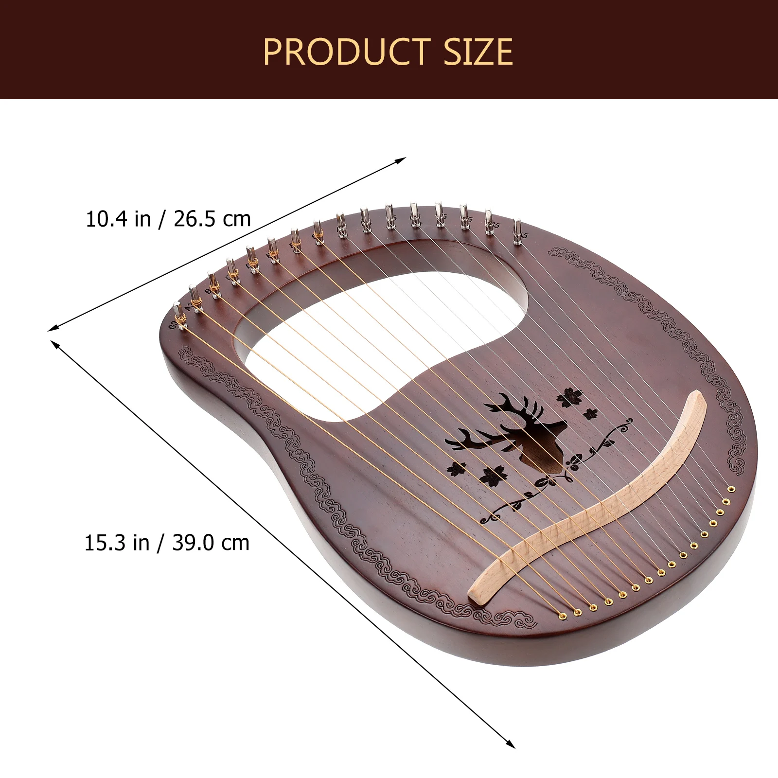 

Lyre Harp Miniature 16-Tone Wood Musical Instrument Child with Tuning Wrench Ancient Style Crafts