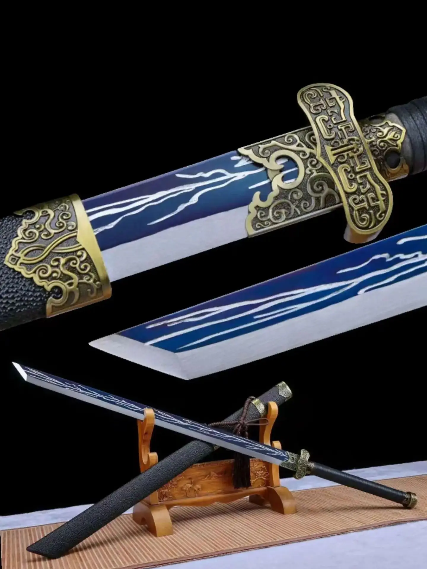 Real Handmade Multi Refined High Manganese Steel Blade,Chinese Kungfu Battle Sword,Lightning Thunder,Unhardened