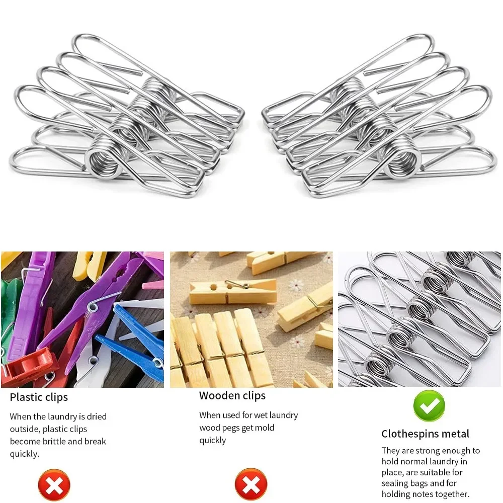 Stainless Steel Clothespins Metal Storage Tool 5cm Clips Clothes Washing Hang Photo Paper Peg Pin Hook Organizer 20/40/60/80Pcs