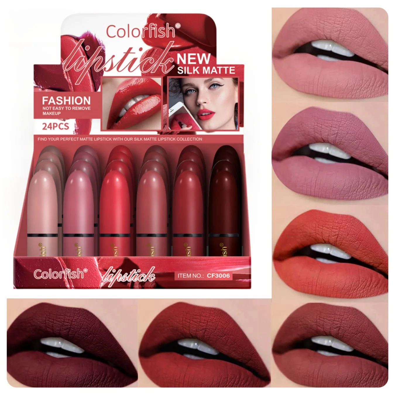 24PCS/ box 6-color lipstick set Long-lasting Non-stick cup Non-tarnishing waterproof Matte Mist Lipstick Valentine's Day gift