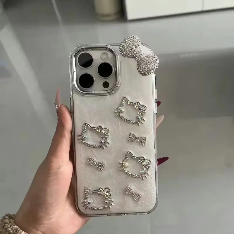 Luxe meisje 3D Flash Diamond Bow Glitter Telefoon Case Voor iPhone 15 13 14 12 16 Pro Max 11 Zilver Blingbling Schokbestendige Achterkant