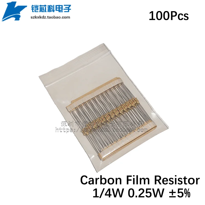 100Pcs Carbon Film Resistor 1/4W 0.25W 5% 0R 1R-10M 10 12 33 62 100 120 470 Ohm 1K 10K 100K 12 24KOhm   Color Ring Resistance