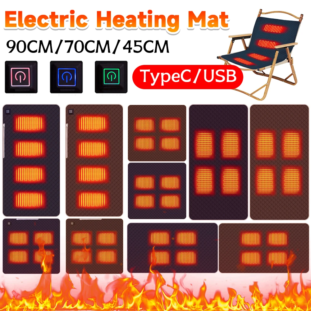 

4 Heated Areas Camping Chair Heated Cushion 3 Adjustable Temperature Heating Mat Cushion Type C/USB Charging for Outdoor Travel