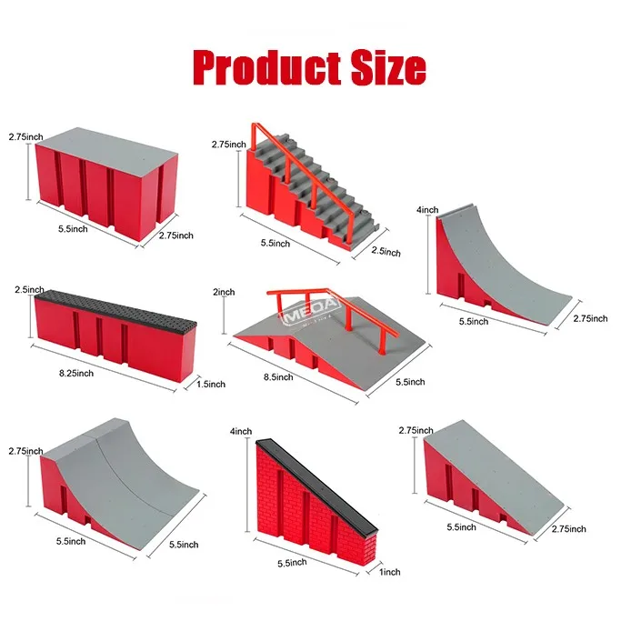 Mini set di parchi per skateboard da dito 8 in 1 con scale, rampa, scooter, posto, colore grigio, giocattoli per interni, skateboard da dito, regali, giocattoli