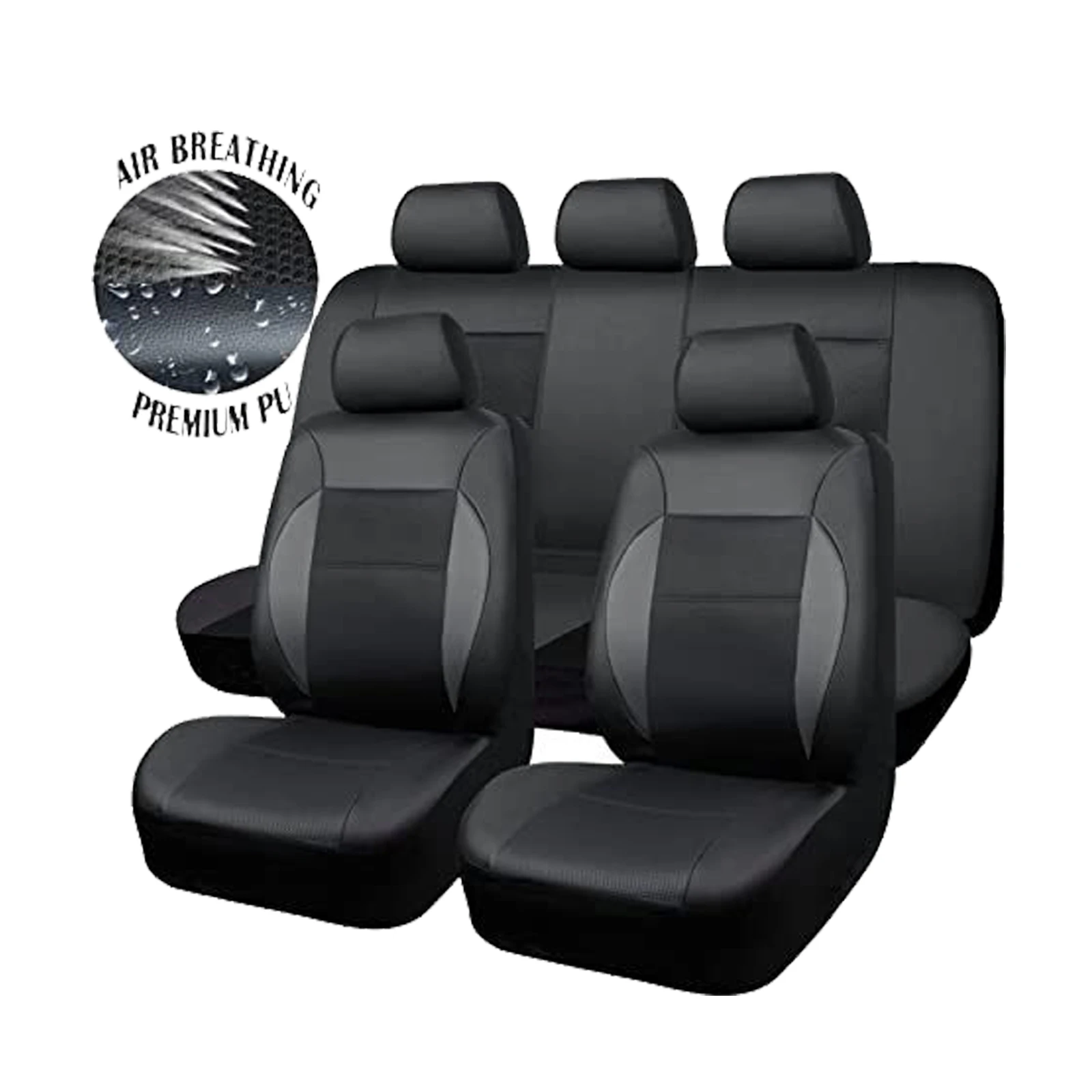 

Universal PU Leather Car Seat Covers 9pcs for 5-Seater Vehicles Fit, Curved Sandwich Stitching for Most Vehicles,Sedan,Truck,SUV