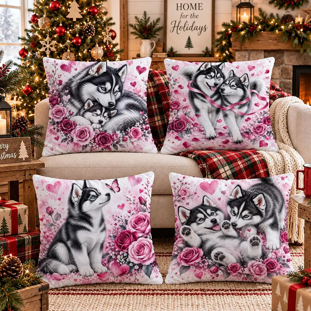 Husky Rose Love Cushion Cover 1/4PCS Short Plush Pillow Cover Set Soft Decorative Cushion Case for Sofa Bed Home Decor