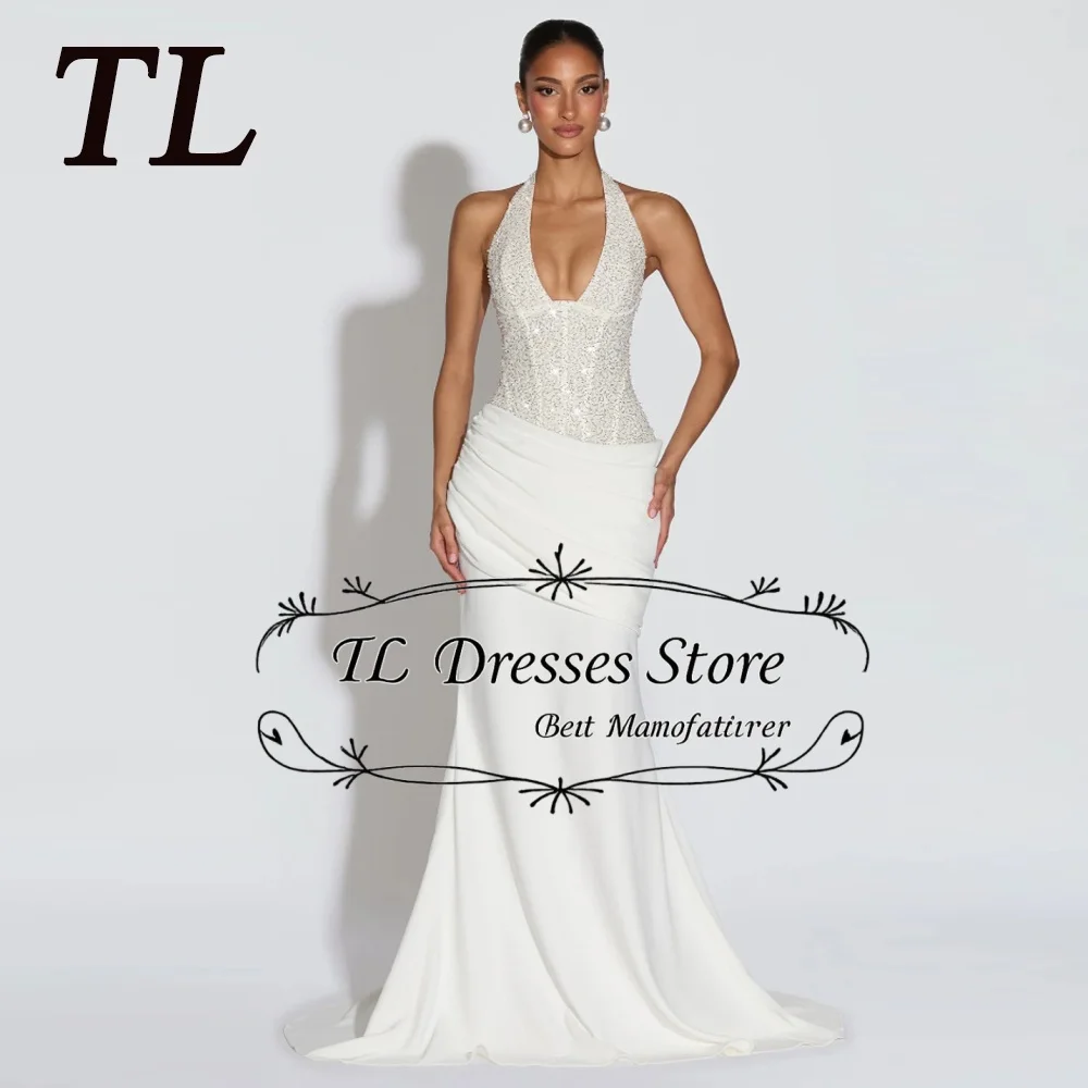 

TL Sexy Sequin Patchwork Halter Maxi Dress Sleeveles Halter Mermaid Trumpet Pleated Dresses Lady Christmas Party Gowns 2026