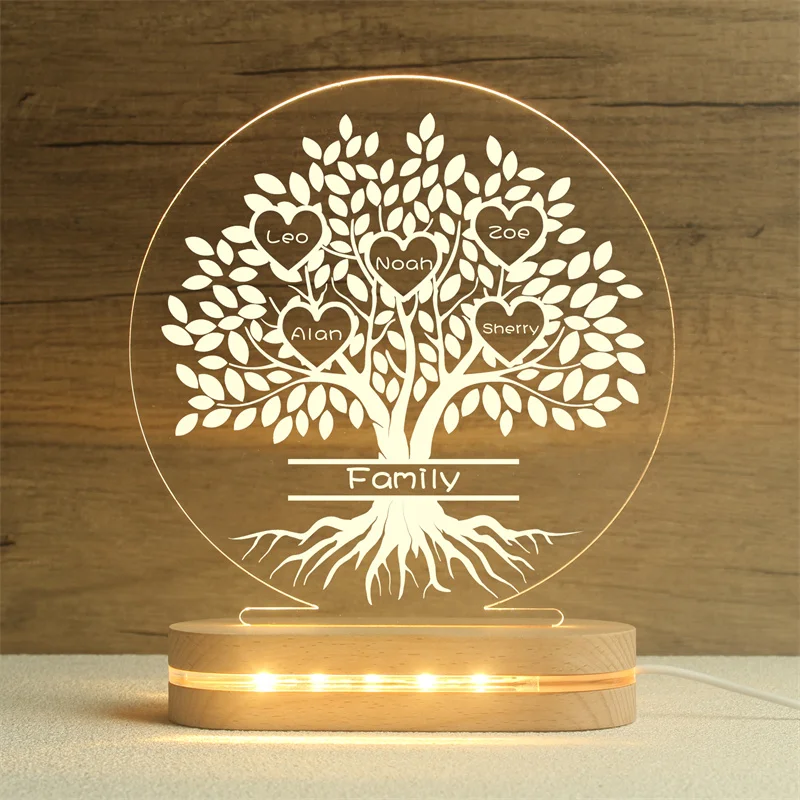 Family Tree Names LED Lamp, Birthday Gift For Parents, Best Gift For Family，For Grandparents Families