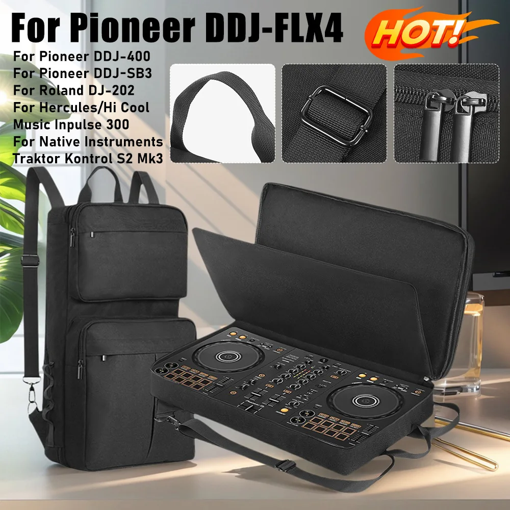 DJ Backpack for Pioneer DDJ-400 DDJ-FLX4/Roland DJ-202 DJ Controller Case Travelling Case Anti-scratch Adjustable Shoulder Strap