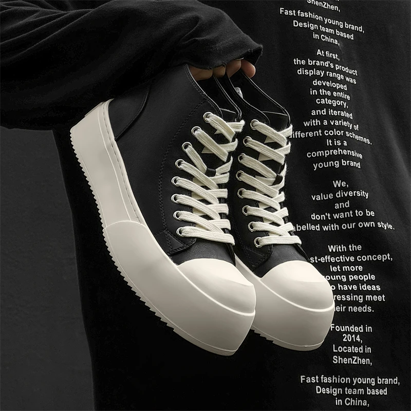 DIMANYU Men Platform High Top Sneakers Big Round Toe Lace Up Skate Shoes Thick Sole Streetwear Casual Ankle Boots For Male