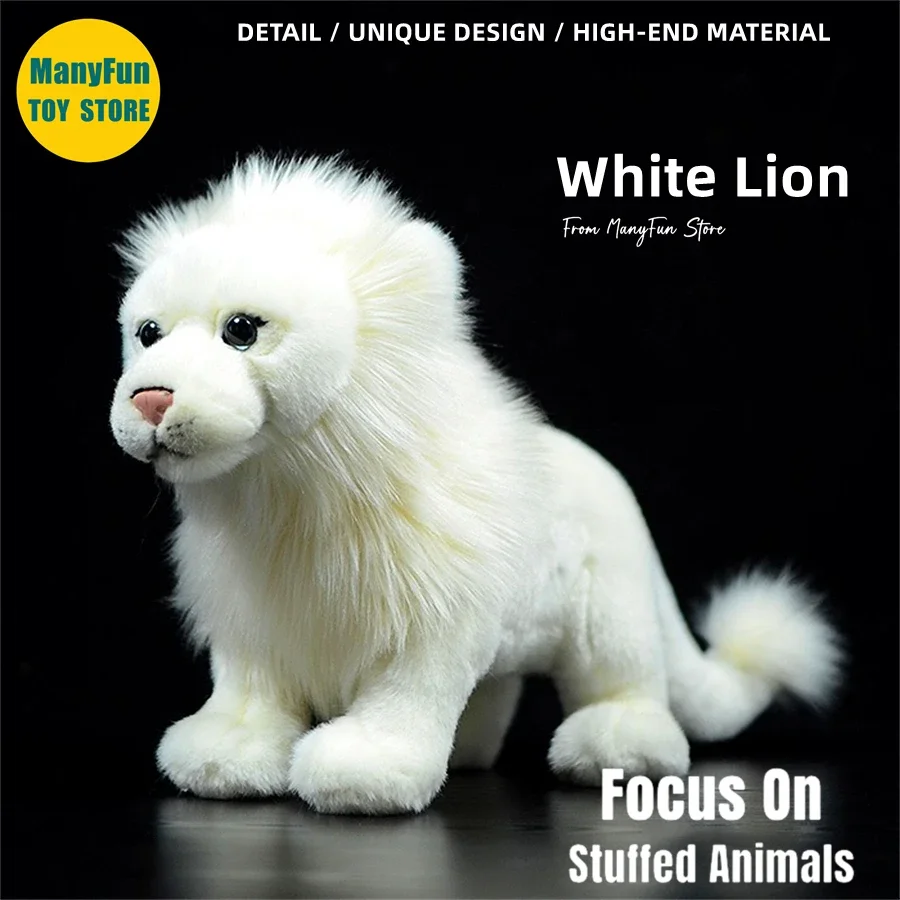 Realistic White Lion High Fidelity Lion Plushie African Lion Plush Toys Lifelike Stuffed Animals Simulation Doll Kawai Toy Gift