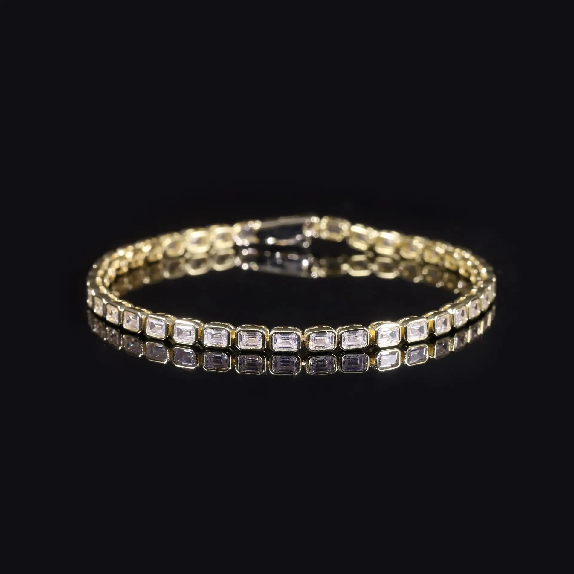 

S925 Sterling Silver Moissanite Tennis Bracelet 2.5mm Geometric Hip Hop Chain, Square Gold Plated