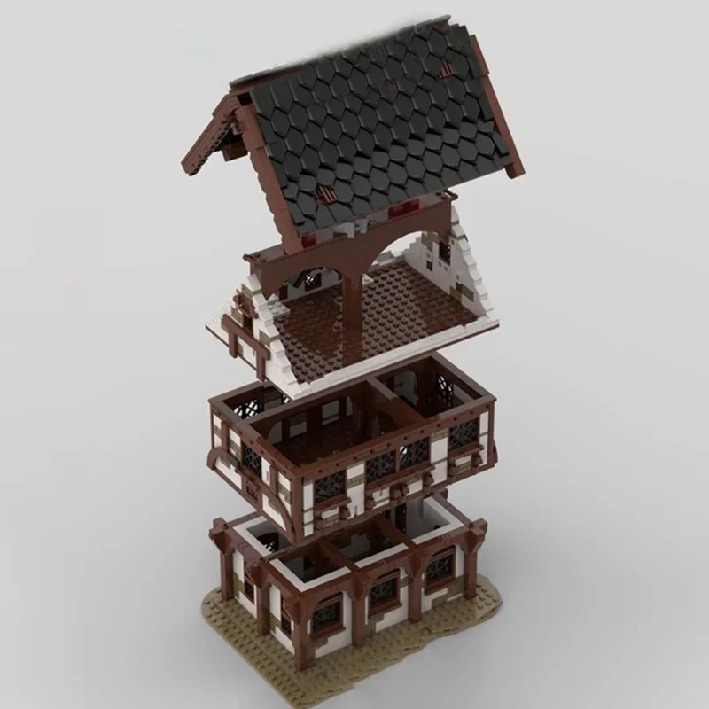 1548 stks MOC Middeleeuwse Markt Huis 2 Kasteel Modelbouw Kerstcadeaus Blokken Architectuur DIY Onderwijs Baksteen Speelgoed Kinderen