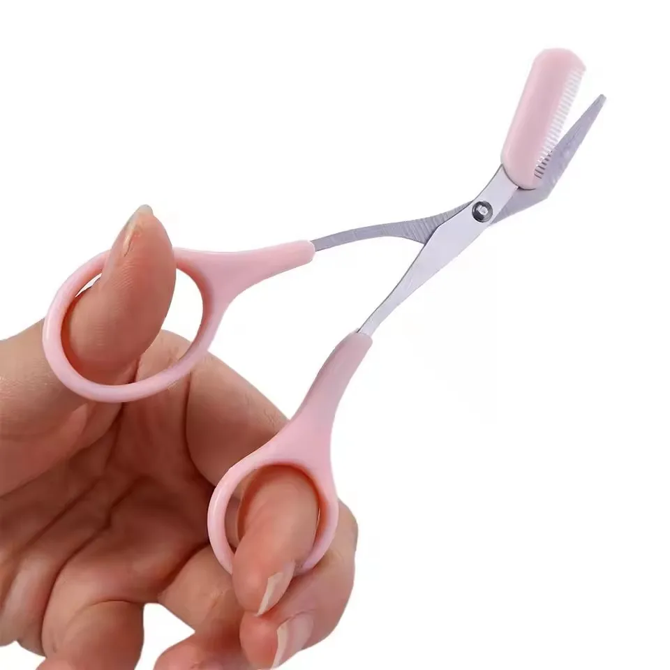 Safe Eyebrow Scissors with Comb Stainless Steel Eyelashes Trimmer Portable Makeup Beauty Shaver