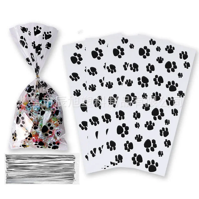 50szt Pet Dog Party Bag Heat Sealable Treat Candy Bags Goodie Bags Cat Theme Gift Bags with Twist Ties For Party Supply