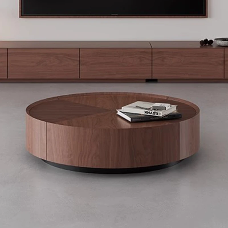 Italian Coffee Cabinet Living Room Minimilist Luxury Vintage Wood Universal Coffee Table Round Floor Mueble Salon Home Furniture