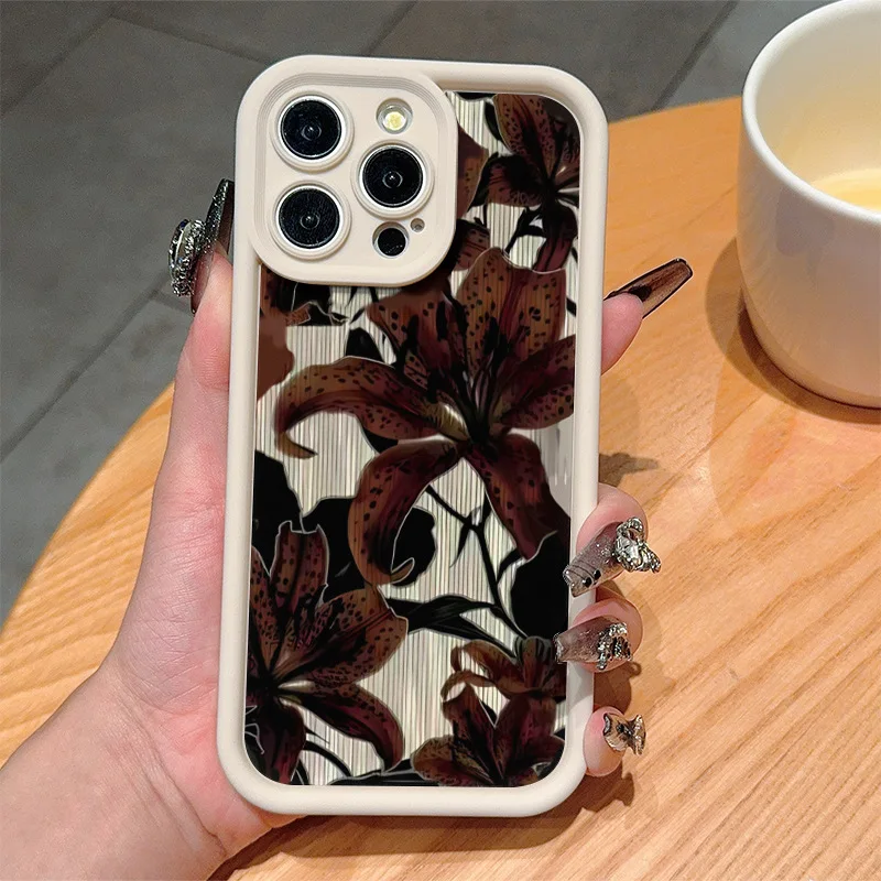 

Retro Flower Case for iPhone 16 15 14 13 12 11 Pro/ Max/Plus Anti-Fingerprint Anti-Shock Rear Cover