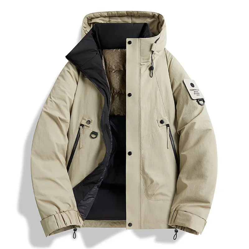 New Fashion Autumn Winter Men's Solid Color Simple Basic Casual Trendy Loose Outdoor Hooded Parkas Male Clothes Quilted Coats