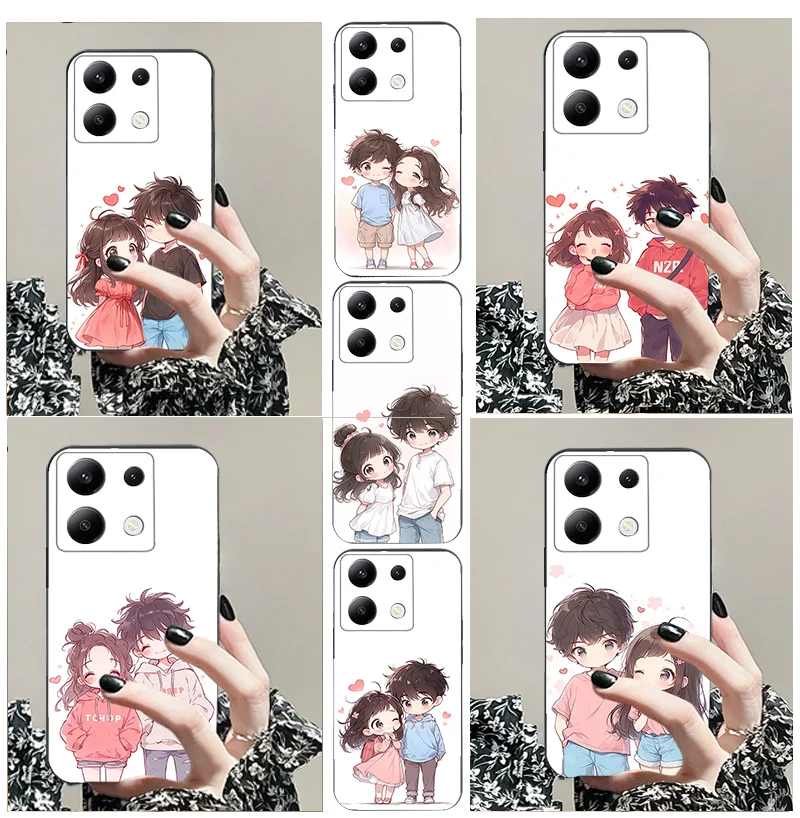

for Redmi Note 7 8 9 Promax Lite 11 SE 12 10 Pro S 13 T Plus Black Soft Phone Case TPU Couple Avatar Pattern Matte Phone Case