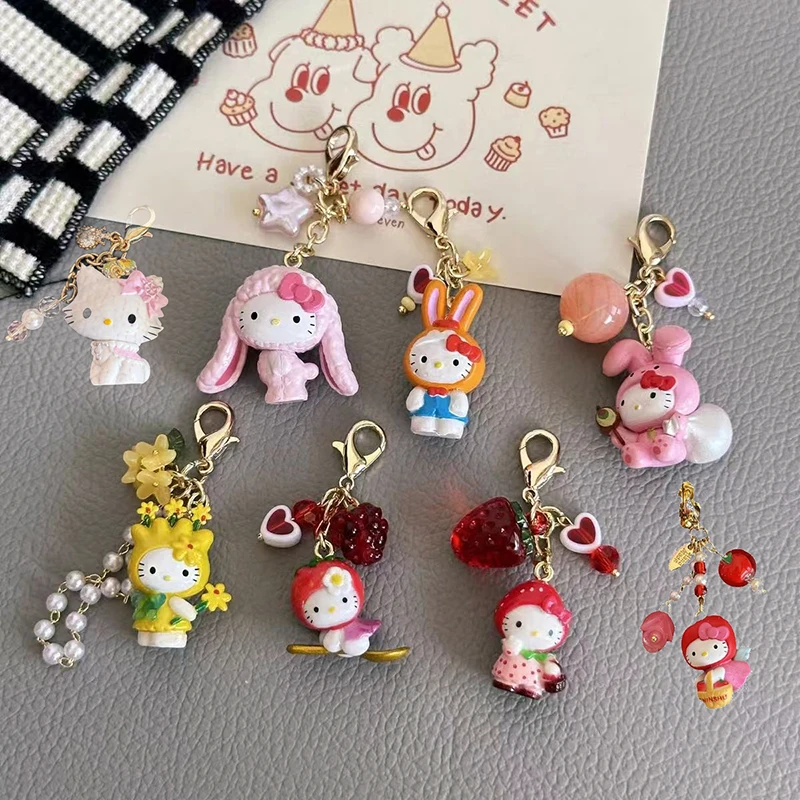 

Kawaii Sanrios Hellokittys My Melody Charm Keyring for Women Bags Phone Strap Cute Hanging Keychain Journal Accessory Girls Gift