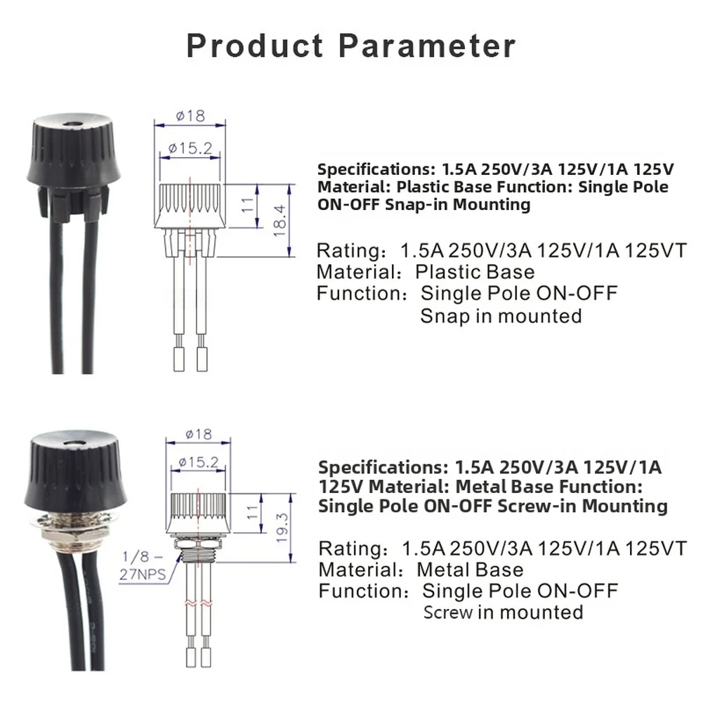 180 Degree Dimmer Switch Installation Electrical Socket Rotary Dimmer Single Pole ON-OFF Snap-in Mounted Design