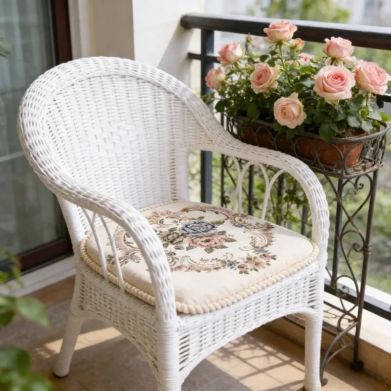 Country Style Ruffled Chair Cushion U-Shaped Washable Cover with Ties Non Slip Pad for Dining Kitchen European Vintage Decor