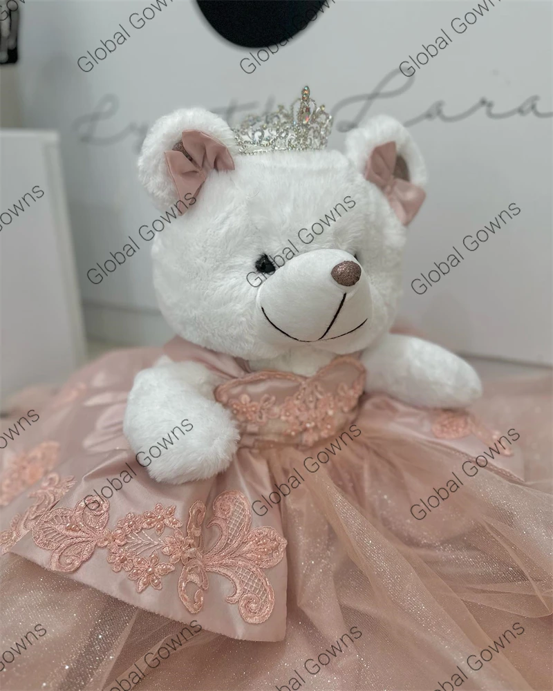 Link especial rosa para vestido personalizado Quinceanera ursinho, camadas apliques requintados