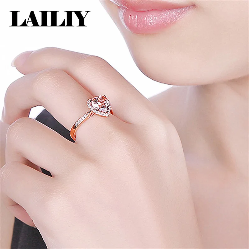 925 Sterling Silver Rose Gold Morganite Heart Ring for Women