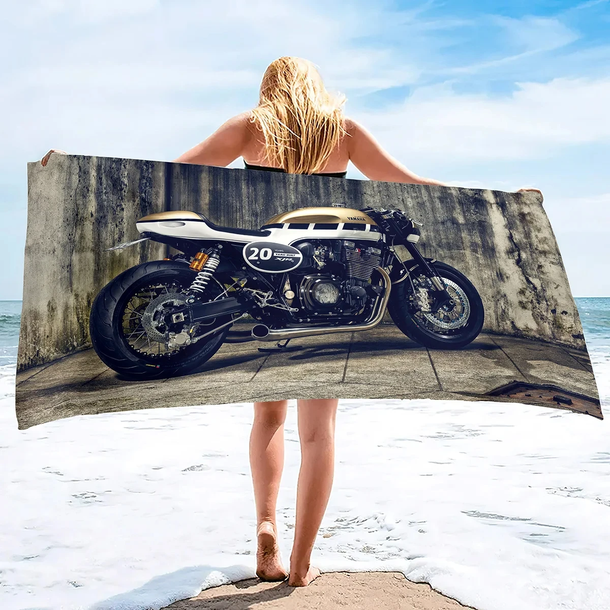 Motorcycle Image Beach Blanket Large Microfiber Shower Bath Towels Yoga Towel Quick-Dry Soft Super Water Absorbent Beach Throw