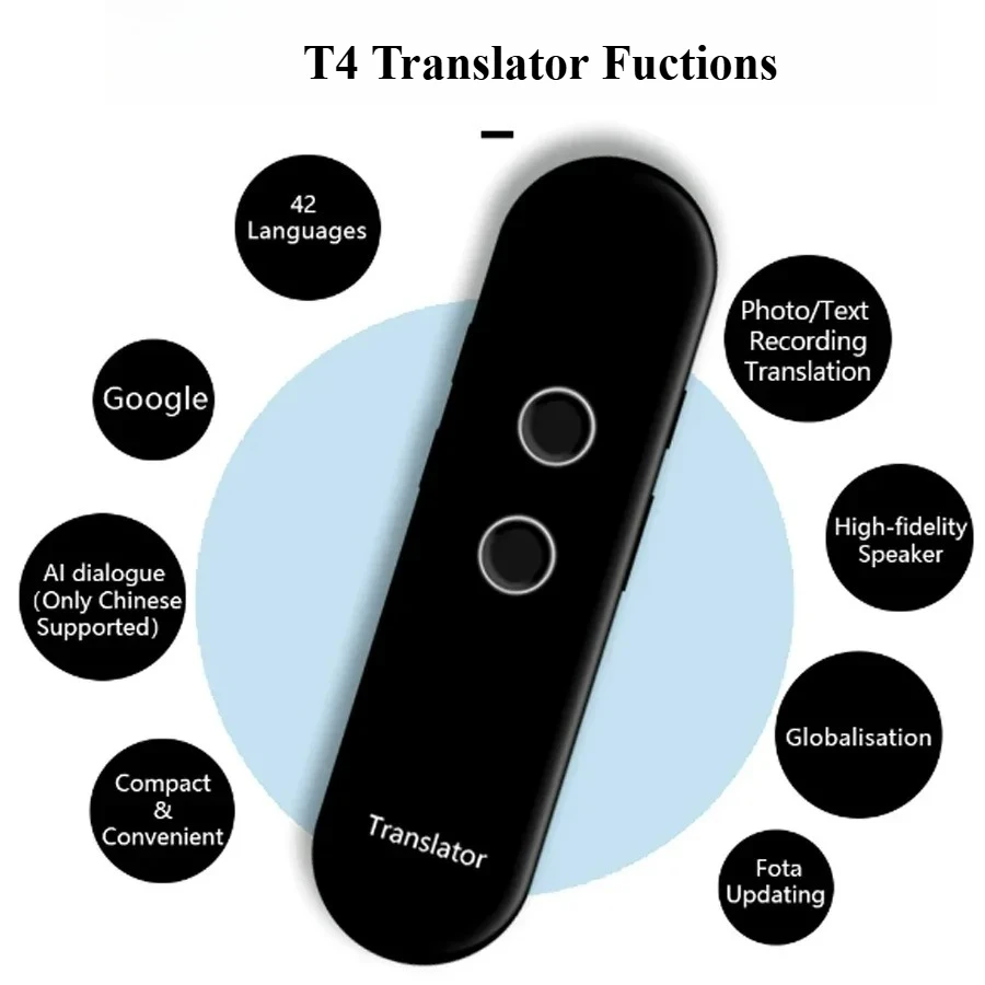 2024 T4 Portable Wireless Smart Translator 40 Languages Two-Way Real Time Instant Voice Translator APP Bluetooth Multi-Language