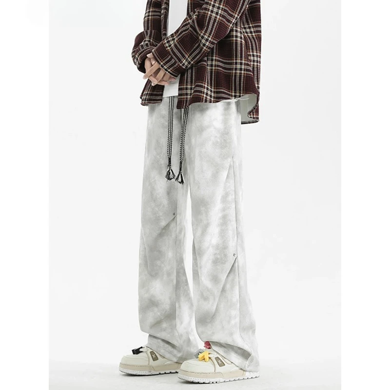 

Men's Casual Loose Straight and Wide Legs Trousers Fashion Trend Design Style Tie-dye Long Pants 2025 New Spring and Summer