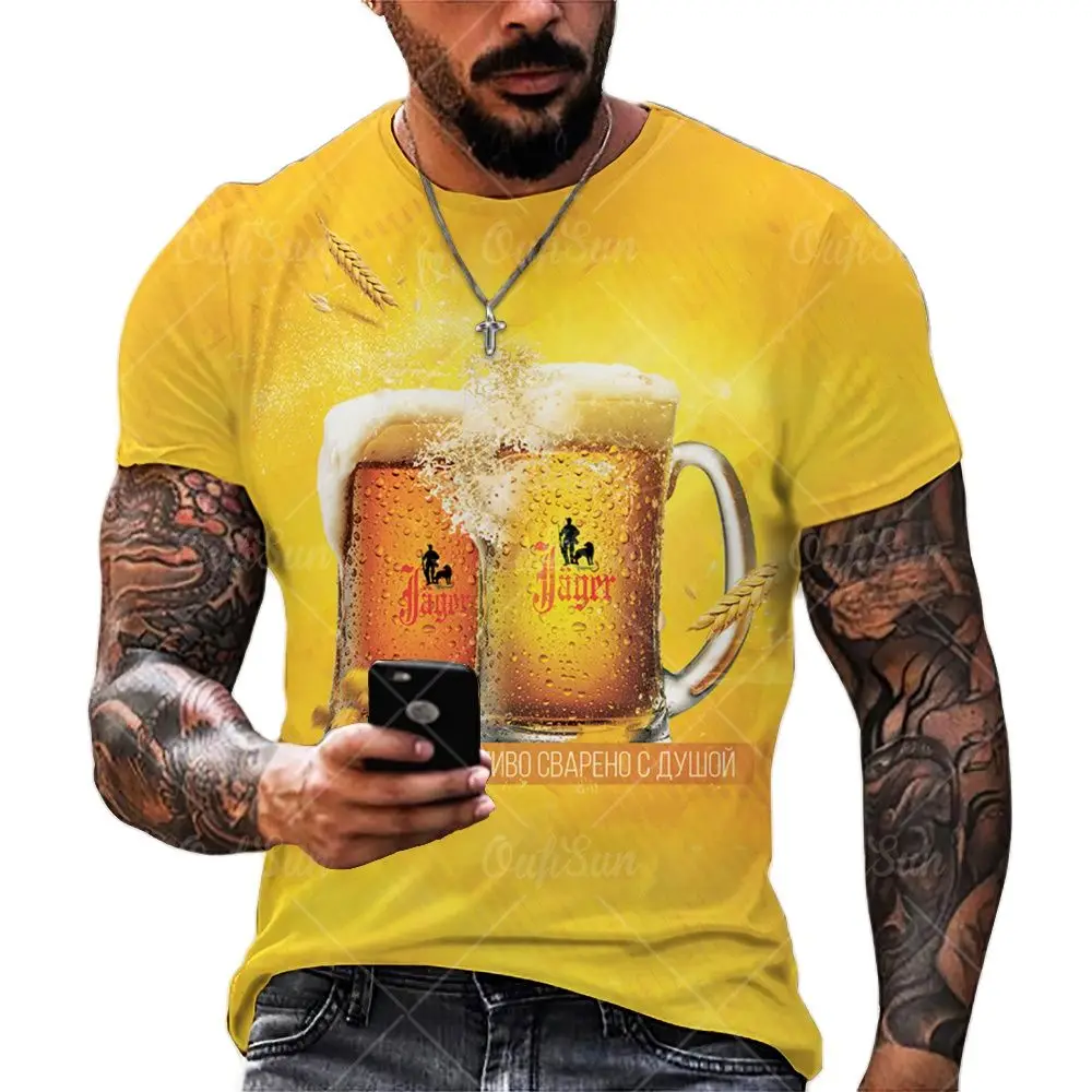 Bier 3D-Druck Herren T-Shirts Sommer Polyester O-Ausschnitt atmungsaktiv Kurzarm lose Tops T-Shirts übergroße T-Shirt Herren Kleidung 6xl