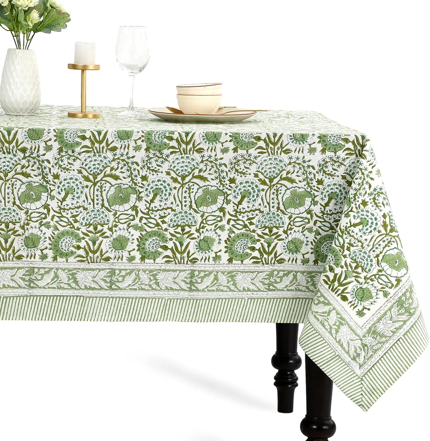 

Tablecloth 100% Cotton 60x90 Inch Indian Block Print Rectangle Table Cover, Washable Table Cloth for Weddings, Spring/Summer, Ba