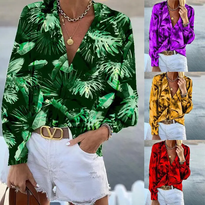 Women's Printed Collar Long Sleeve Shirt Swedish Style Fashionable Casual Workwear Easy Care Fabric Long Lasting Shape Retention