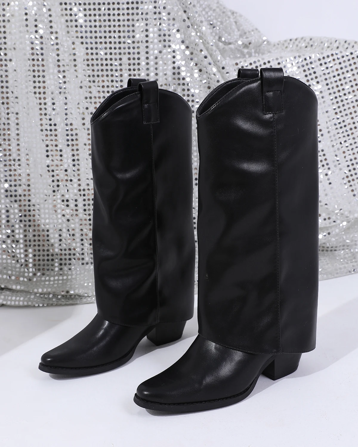 Bottes de Cowboy occidentales rétro noires pour femmes, bottes d'équitation à talon moyen et bout carré, bottes hautes amincissantes, nouvelle collection automne/hiver 2025