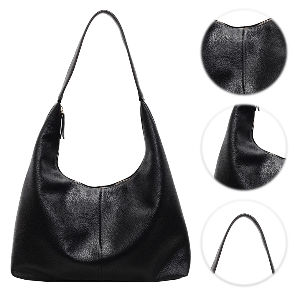

Slouchy Hobo Bag for Women Zipper Closure Shoulder Bag PU Leather Large Capacity Solid Color for Travel Shopping Work