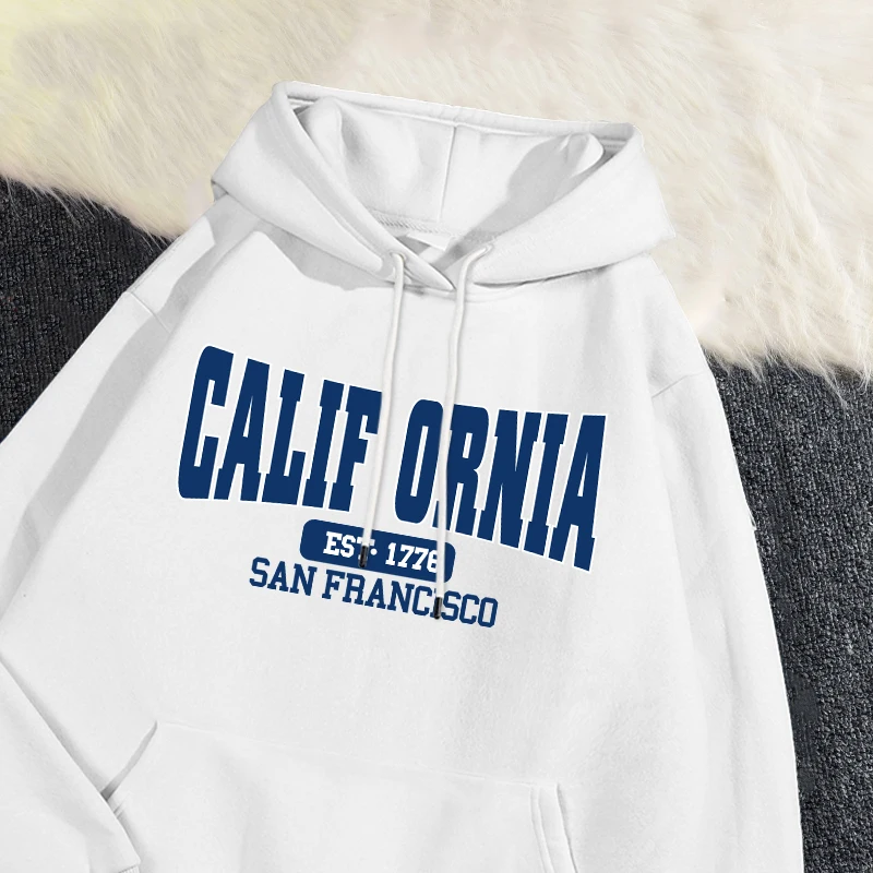 Autumn Winter Womens Hoodies California Est 1776 San Francisco Printed Sweatshirt Warm Fleece Comfortable Pullover Casual Tops