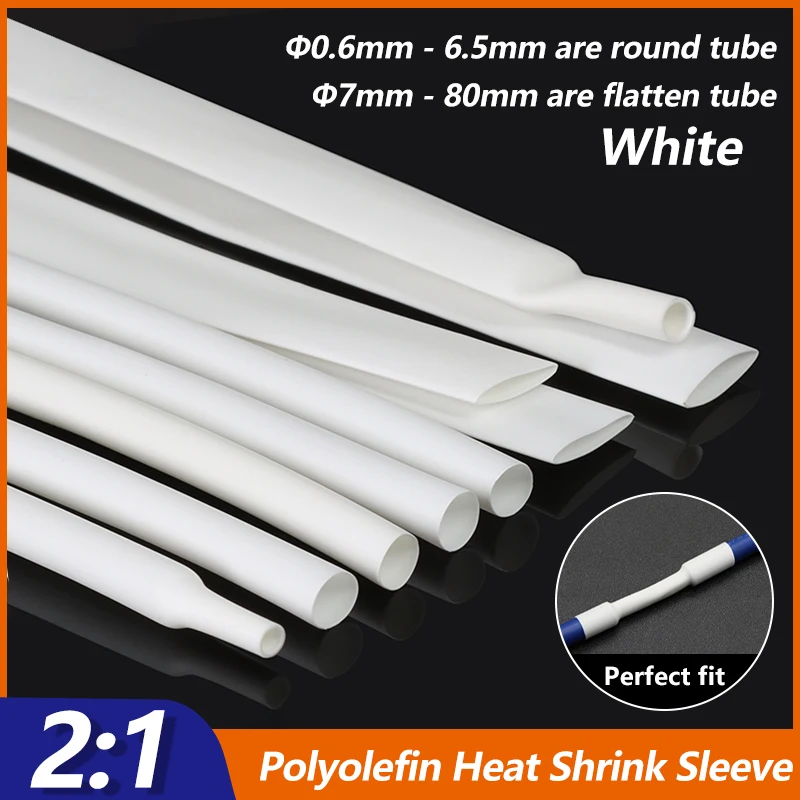 

White 2:1 Heat Shrink Tube 0.6mm ~ 80mm Diameter Polyolefin Insulated Shrinking Tubing Cable Connector Repair Protector Sleeving